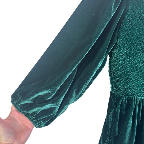 Free People Farrier A-Line Smocked Velvet Mini Dress Green Large Christmas Photo - Picture 5 of 16